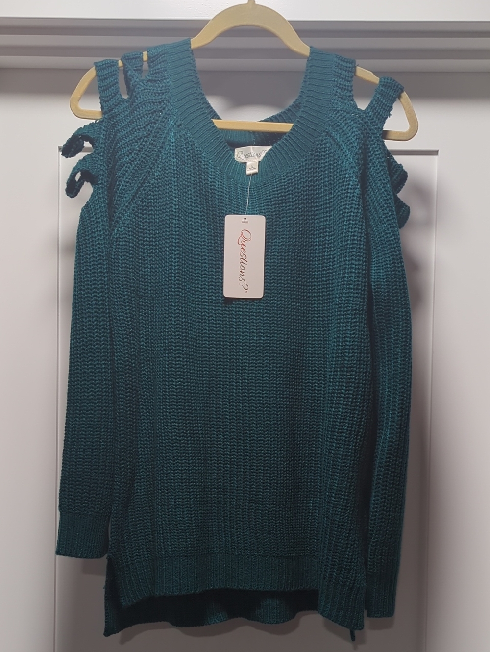 Cold-Shoulder Teal Knit Sweater